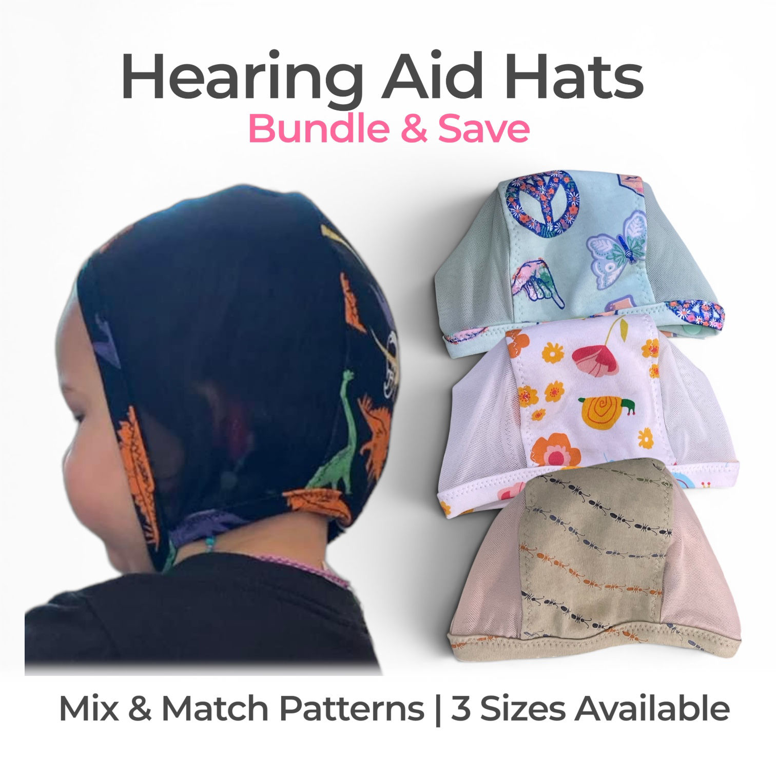 Hearing Aid Retention Hat Bundles- Pattern Colors