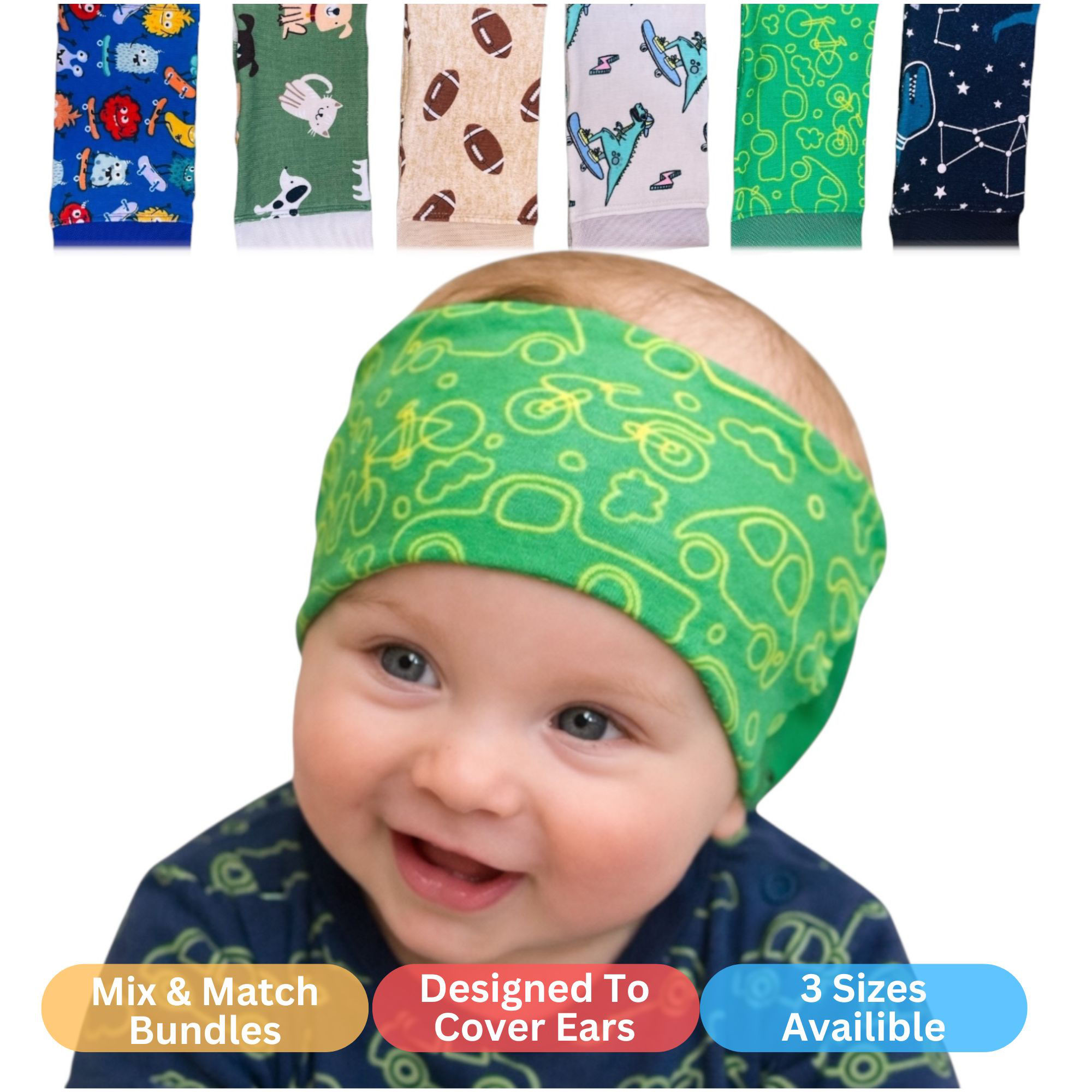 Baby Hearing Aid Retention Headband Bundles- Custom Pattern Flat Style