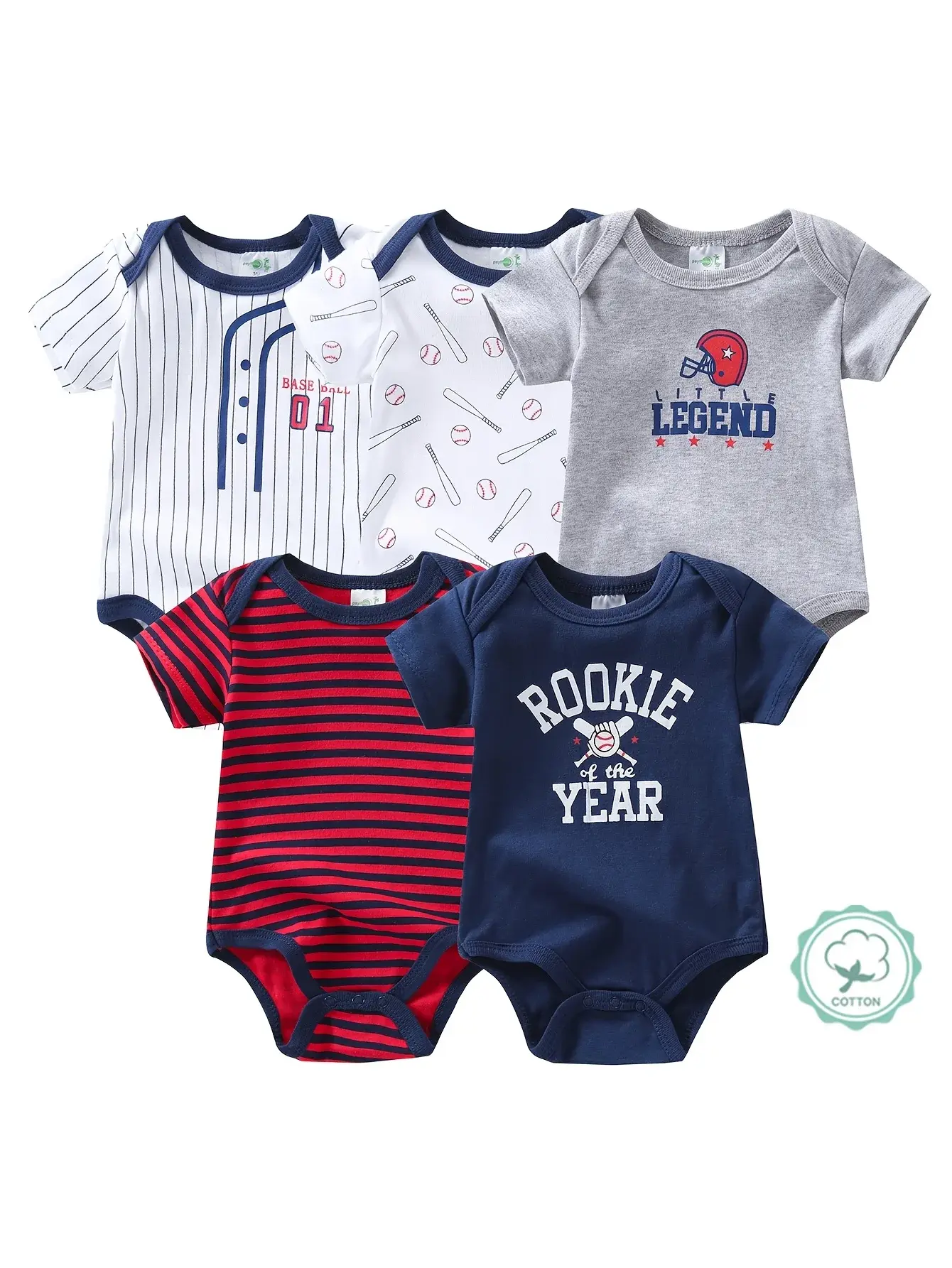 Baby Boy Short-Sleeve Cotton Bodysuits, 5 Pack
