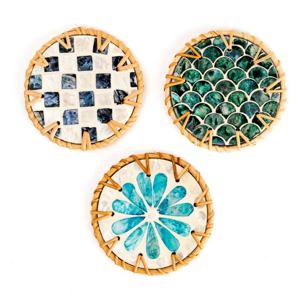 Mother of Pearl Rattan Coasters (Ripple)