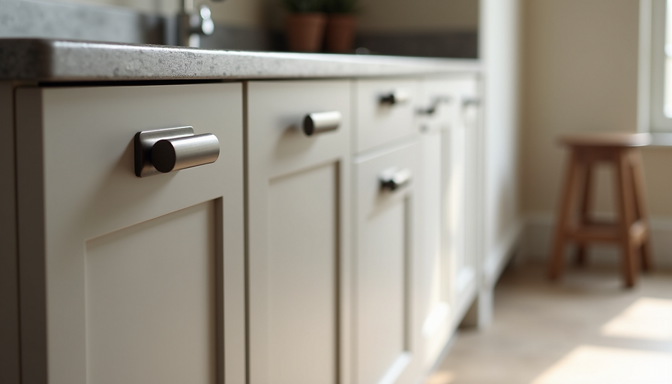 Eye-level view of bespoke kitchen cabinets with modern handles
