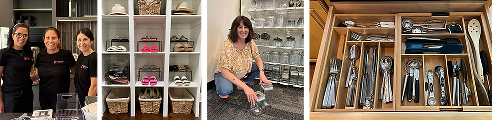 Home and Business Banner with Images of Lisa and the OWL Team, an organized closet and an organized drawer