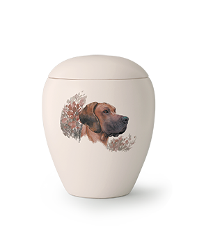Keramik, matt-weiß glasiert, . Motiv Dogge von Hand gemalt