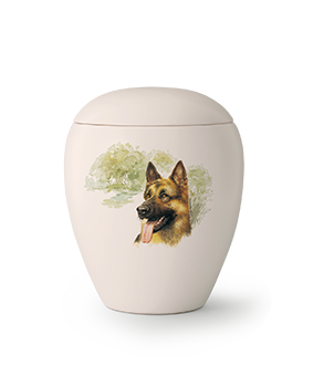 Keramik, matt-weiß glasiert, . Motiv Deutscher Schäferhund von Hand gemalt