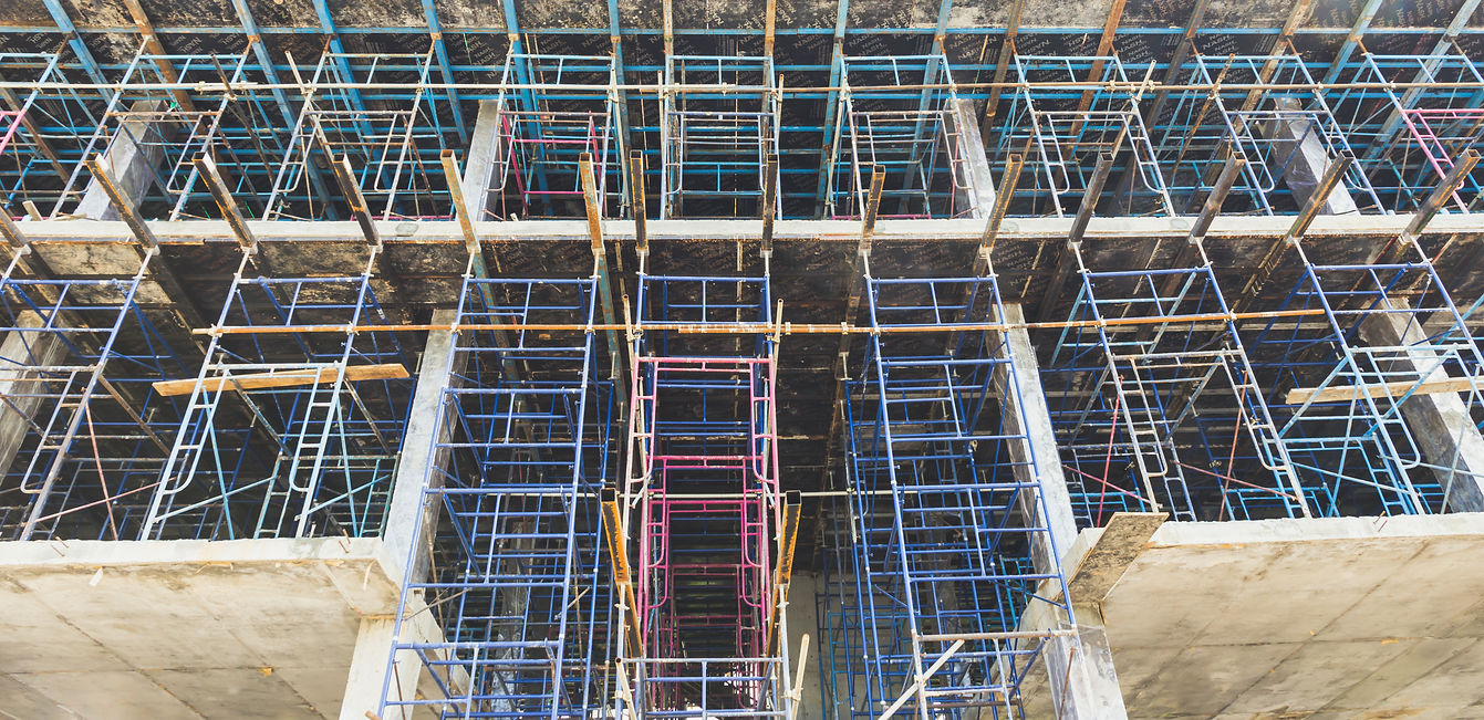 Scaffolding in use for outdoor construction work