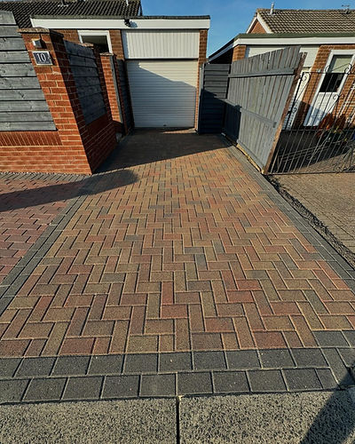 Herringbone block paving driveway cleaned