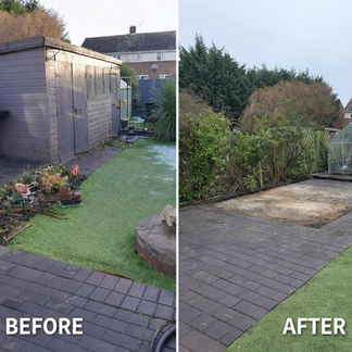 Side-by-side "before" and "after" images of a garden