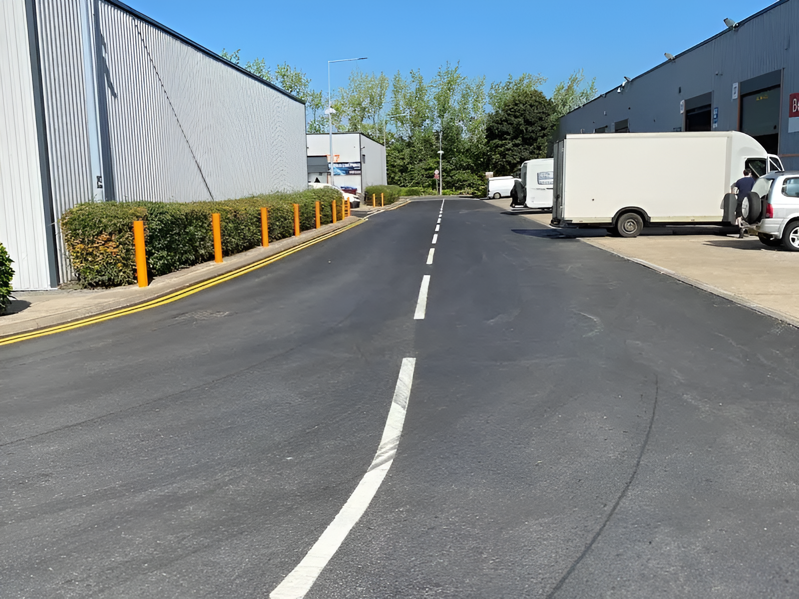 Newly surfaced access road at a commercial business park
