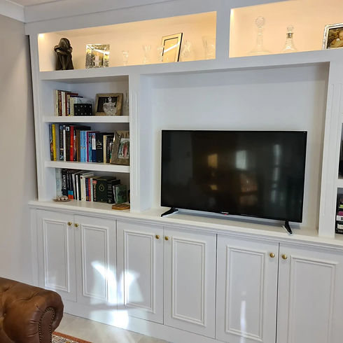 tastefully lit media wall