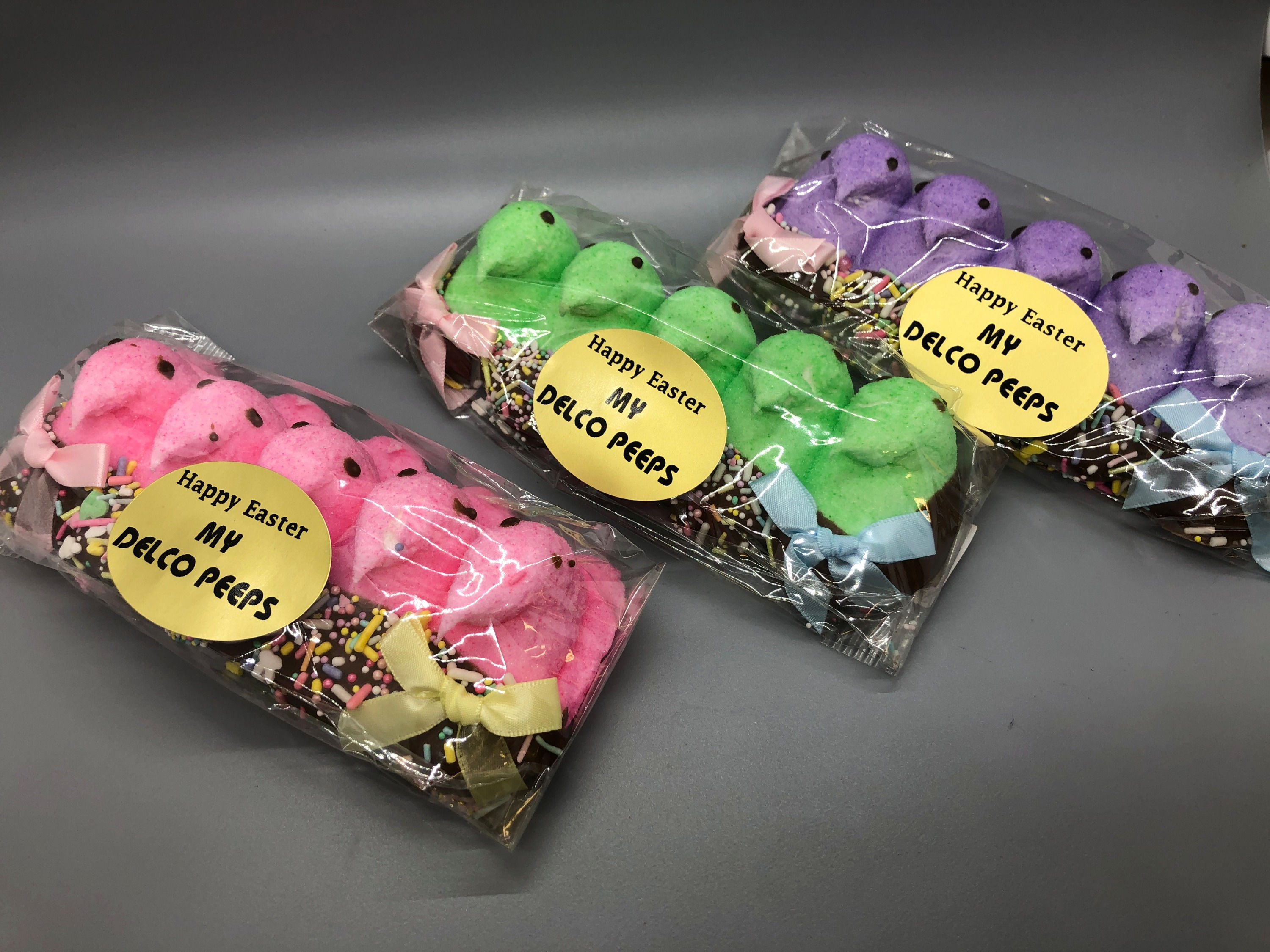 5 Pack of Chocolate Dipped Peeps with Happy Easter Saying