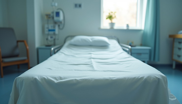 High angle view of a Mielmoon incontinence mattress with a protective cover in a hospital room