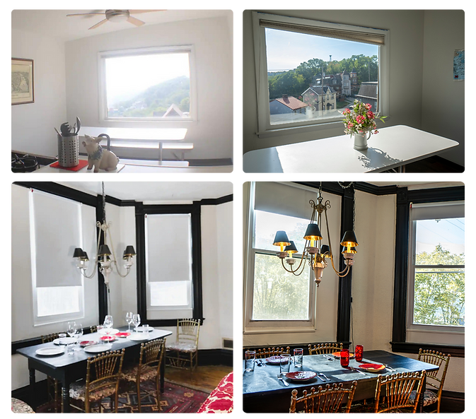 Transformation of an Airbnb bedroom, with the ‘before’ photo looking cluttered and the ‘after’ photo staged and welcoming.