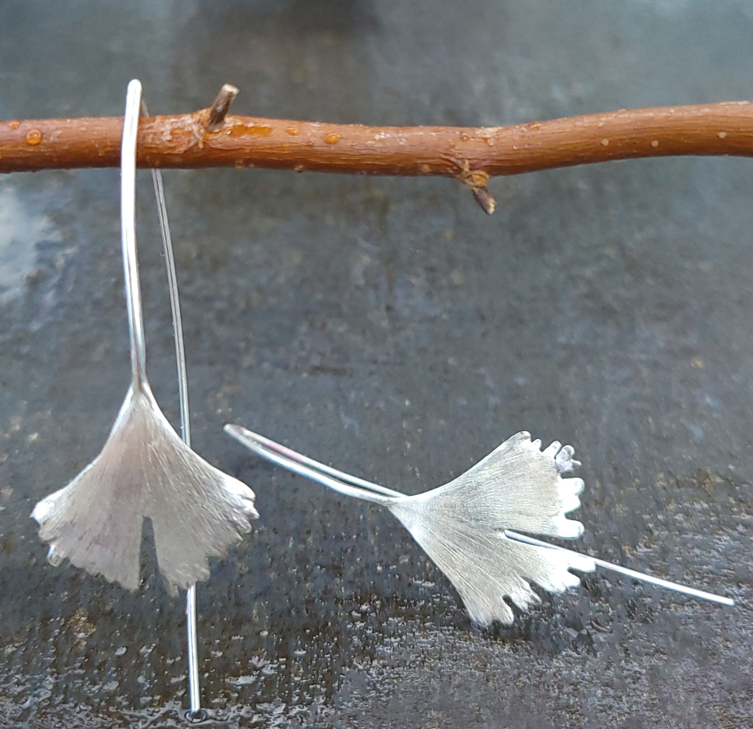 Long Ginkgo Leaf Earrings
