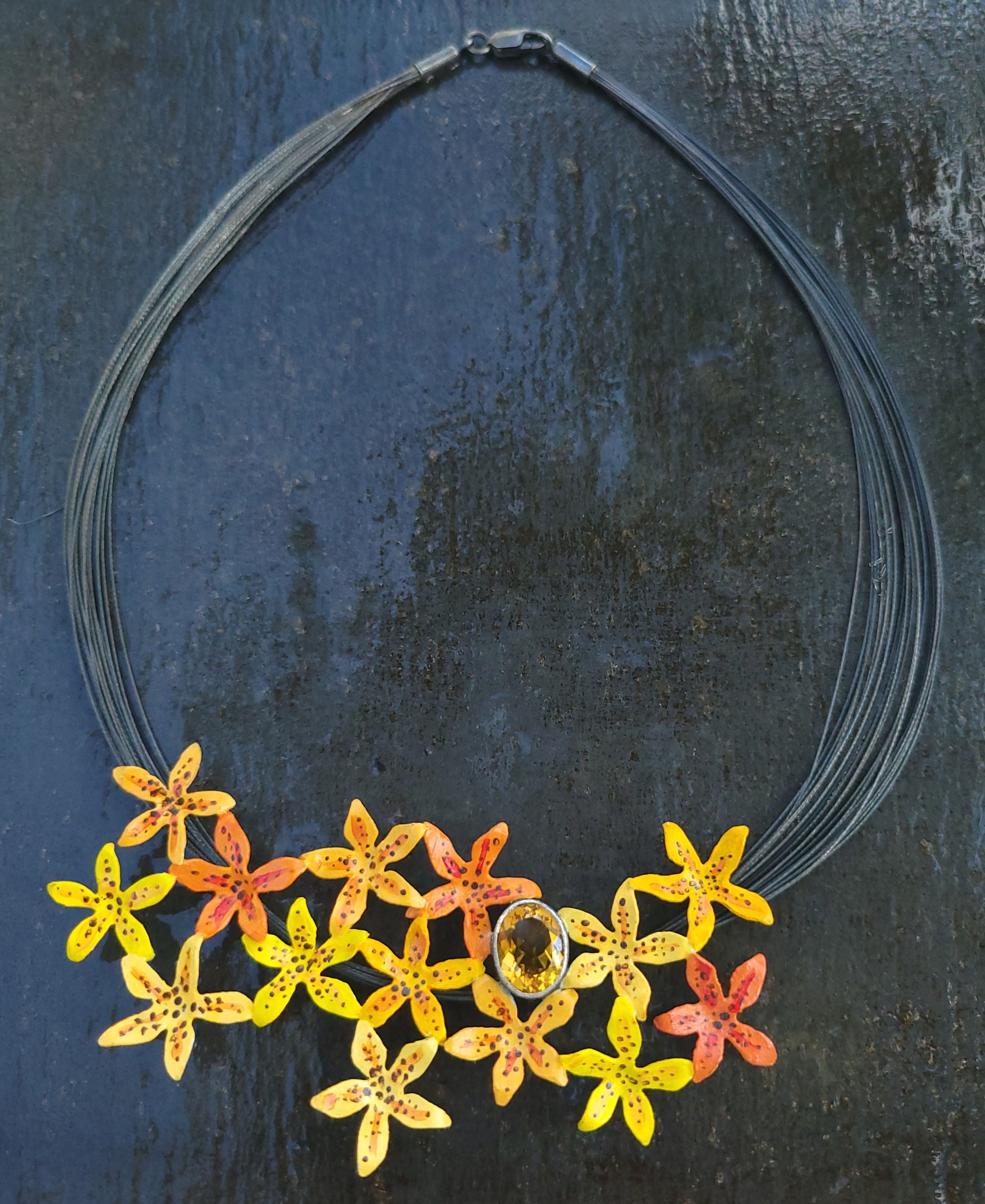 Daylilies and Citrine Bouquet Necklace
