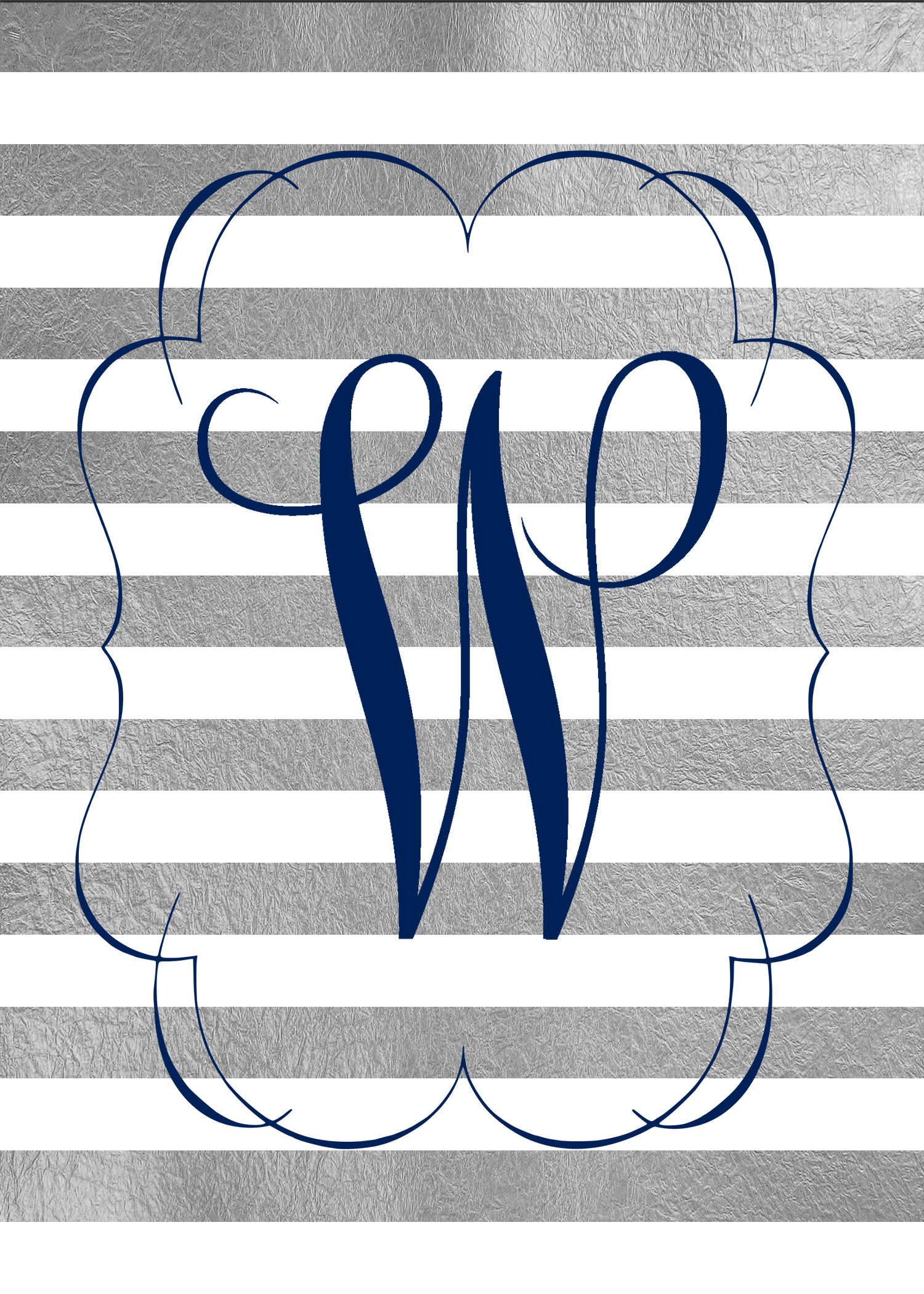 "W"-Blue Striped Calligraphic Alphabet Soup