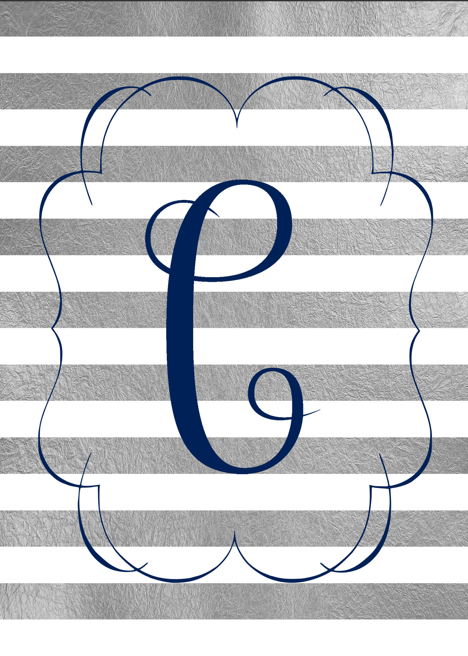 "C"-Blue Striped Calligraphic Alphabet Soup
