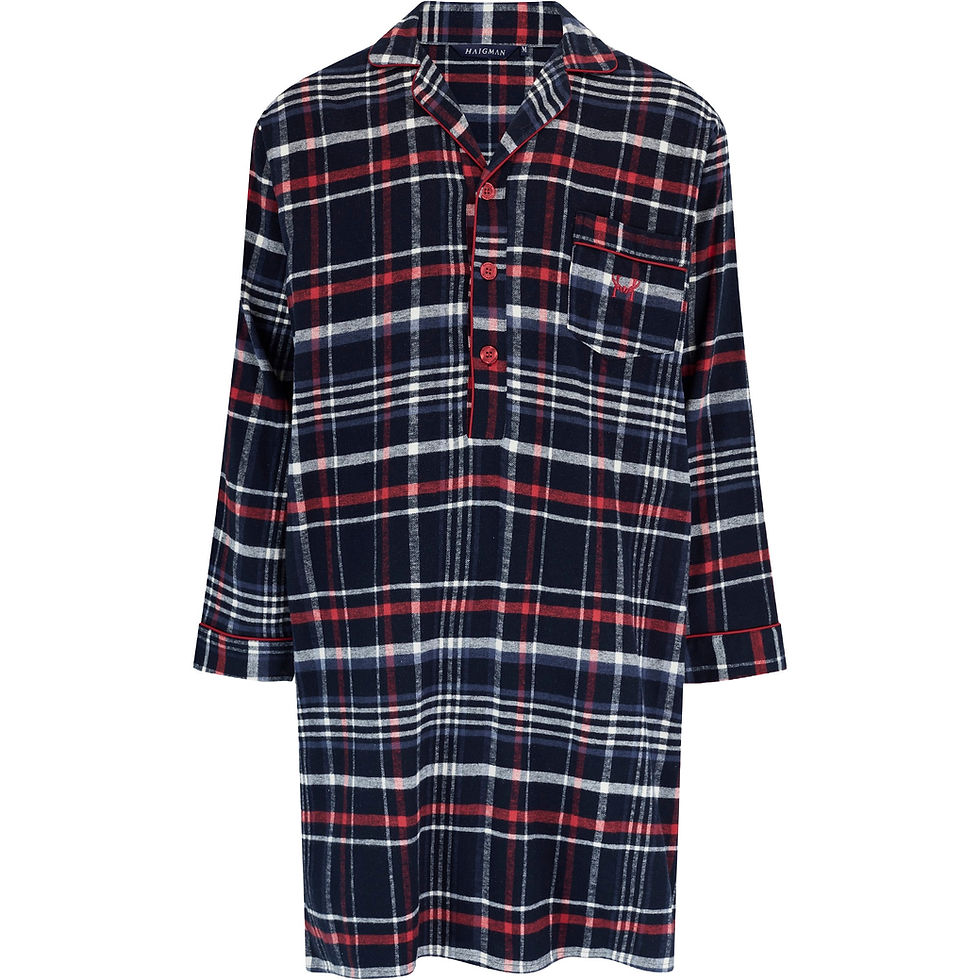 Thumbnail: Haigman Yarn Dyed Twill Brushed Cotton Long Sleeve Nightshirt