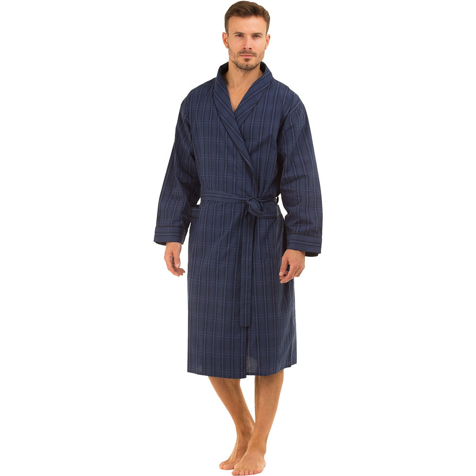 Thumbnail: Haigman Yarn Dyed Cotton Poplin Shawl Collar Dressing Gown