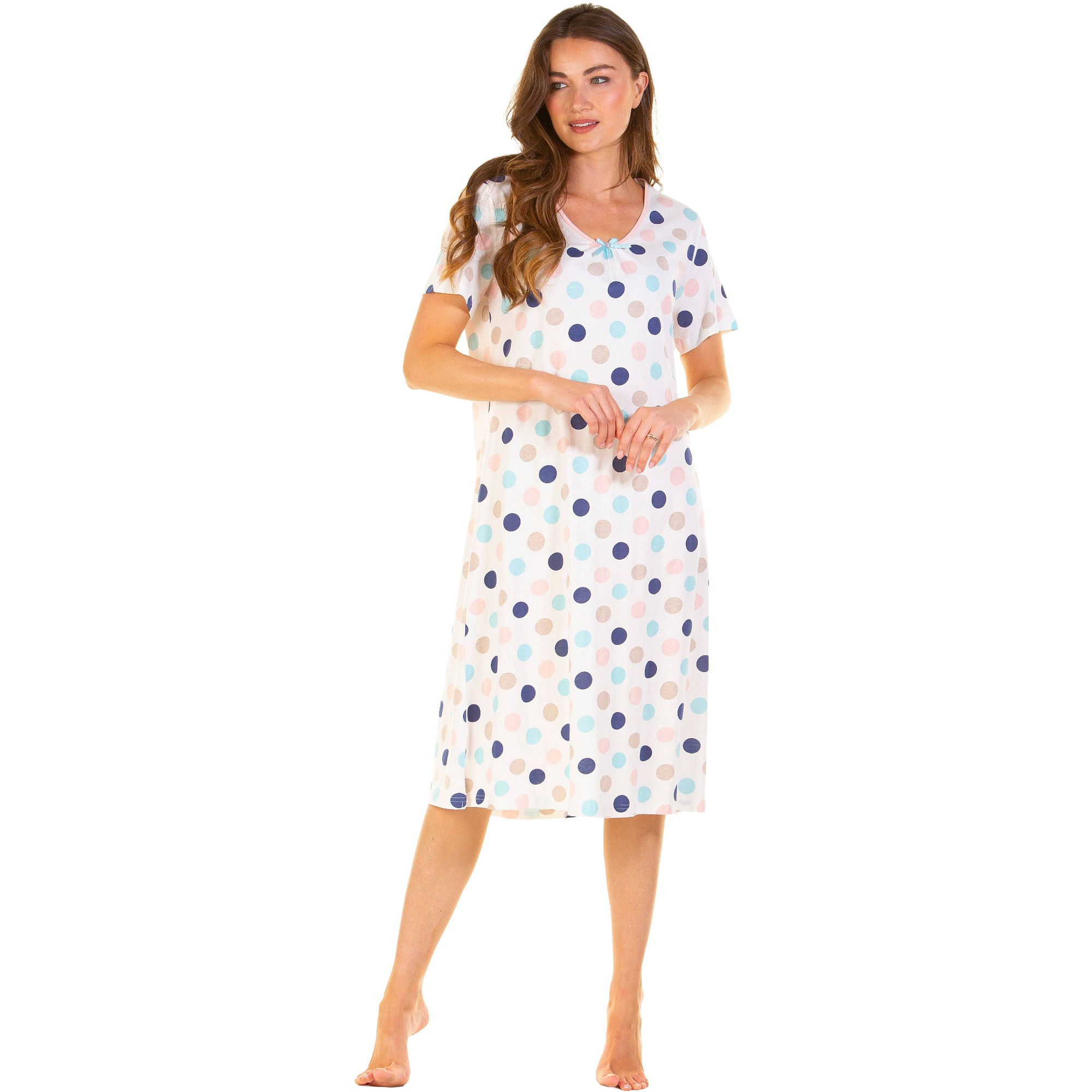 Sue Marks Women’s Pure Cotton Jersey Spot Print Short Sleeve Nightdress