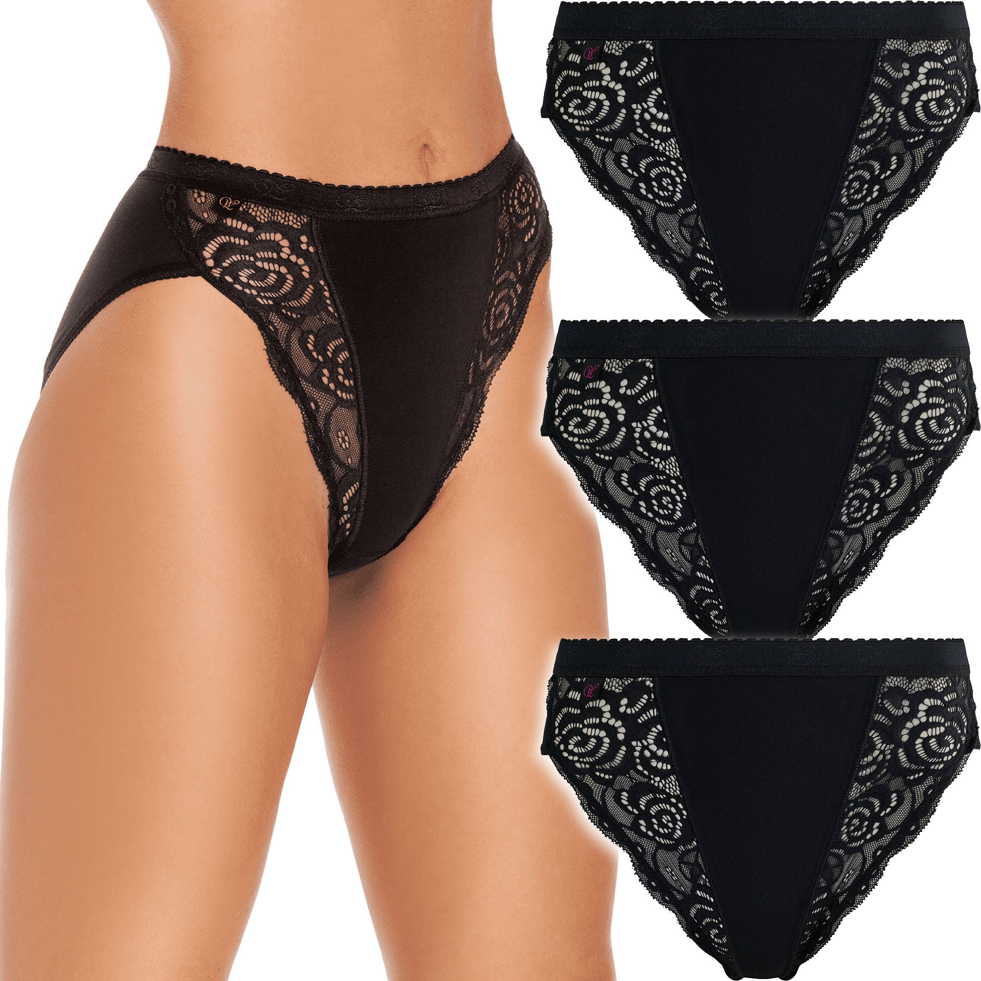Wysteria Lane Cotton Comforts Women’s High Leg Lace Briefs 3 Pack