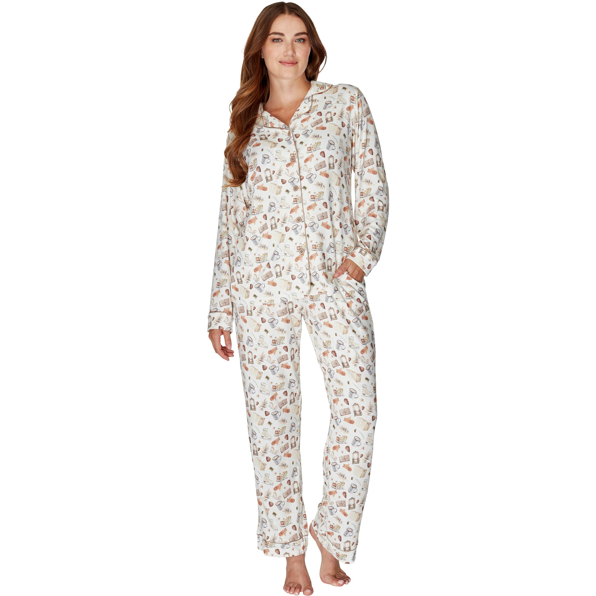 Wysteria Lane Golden Leaves Long Sleeve Button-Through Pyjama Set