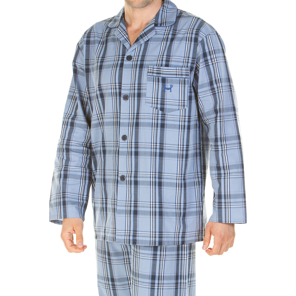 Thumbnail: Haigman Men’s Yarn Dyed Cotton Poplin Long Sleeve Pyjama Set