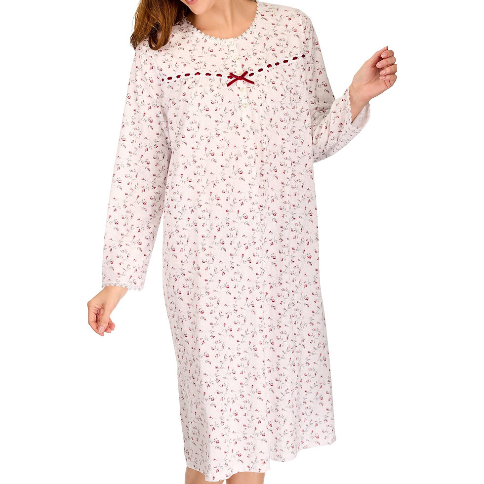 Thumbnail: La Marquise Floral Cotton Rich Jersey Long Sleeve Nightdress