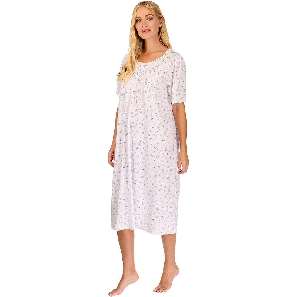 Thumbnail: La Marquise Women’s Ditsy Floral Cotton Rich Short Sleeve Jersey Nightdress