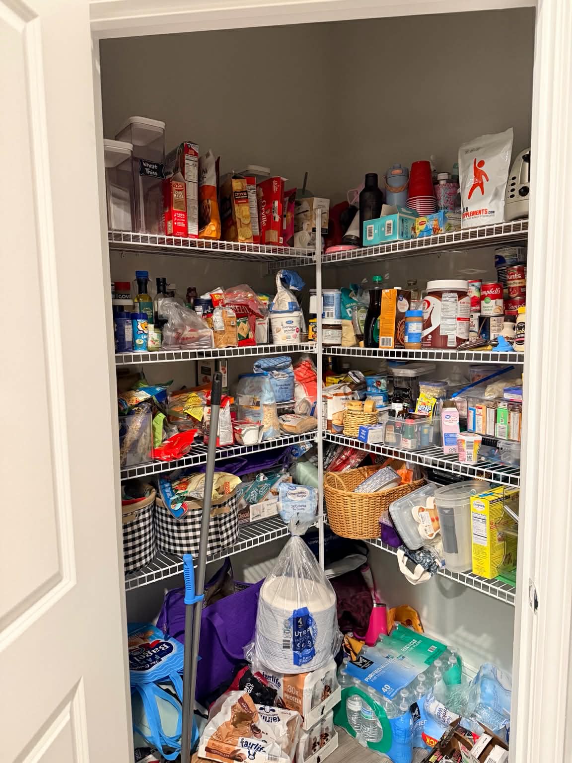 Before - the wire shelf pantry chaos