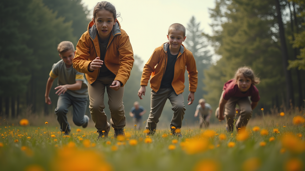 Eye-level view of a team participating in an outdoor team-building activity