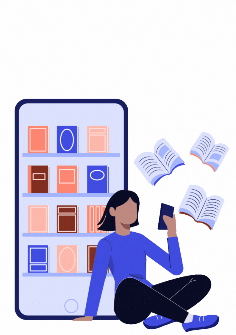 Illustrations d'un personnage qui cherche un ouvrage