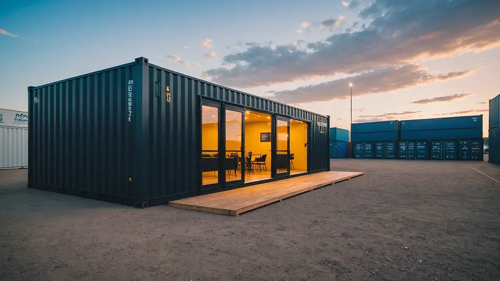 Eye-level view of a converted shipping container used as an event space