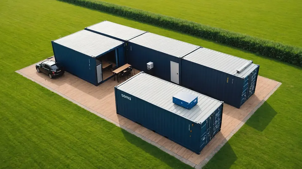 High angle view of a portable container office set up in a field