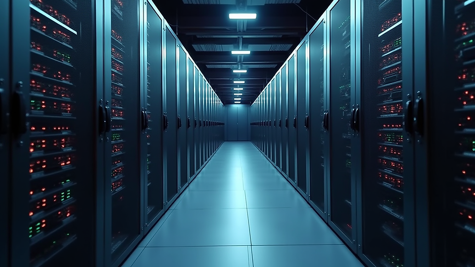 High angle view of a modern data center filled with servers