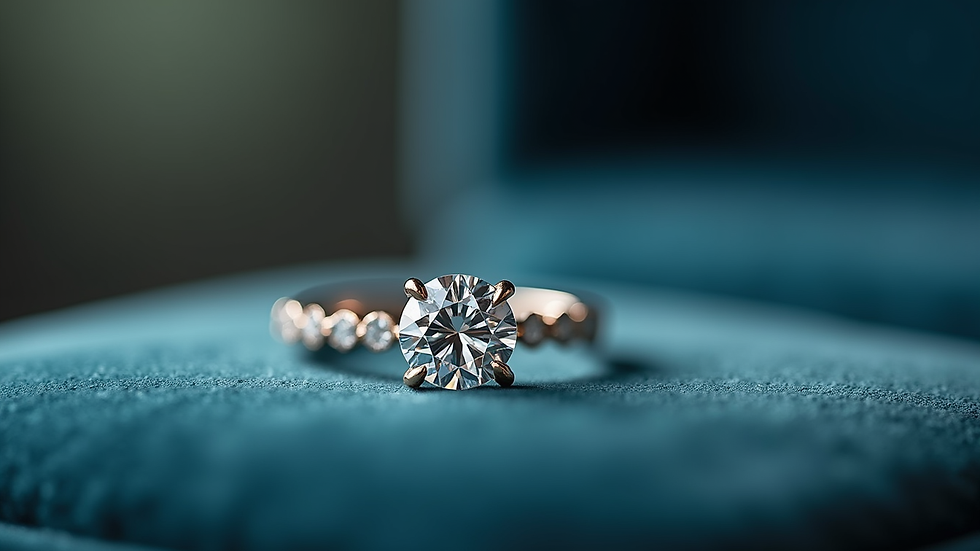 Close-up view of a unique diamond ring on a velvet background