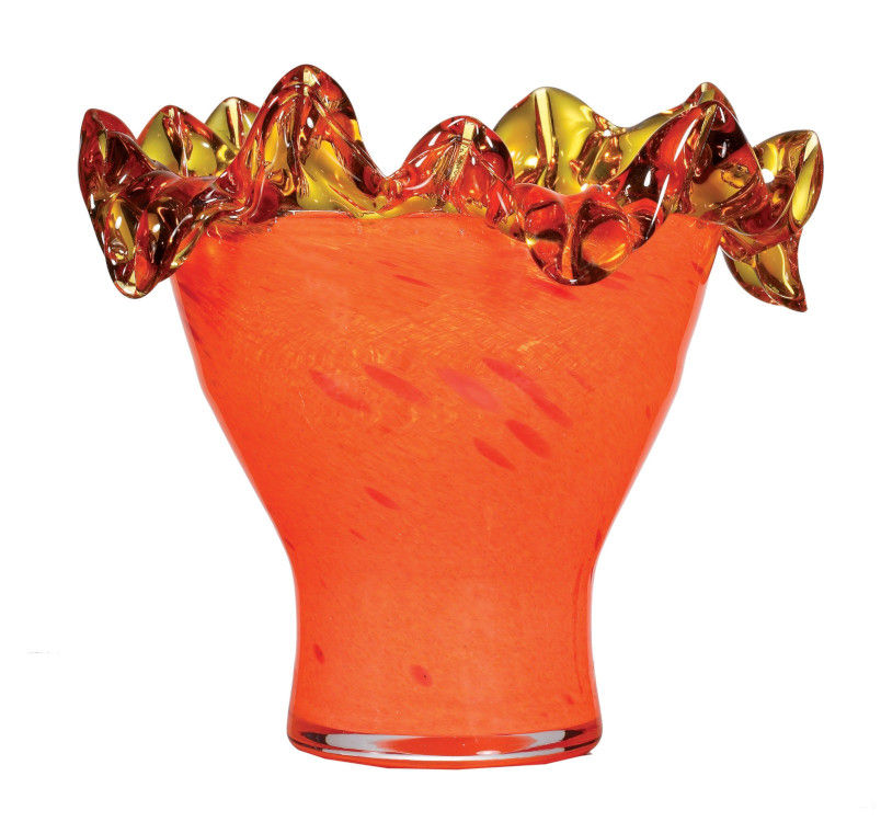 LG-5708 - 8.75"L Lazulite Pleat Orange Glass Bowl