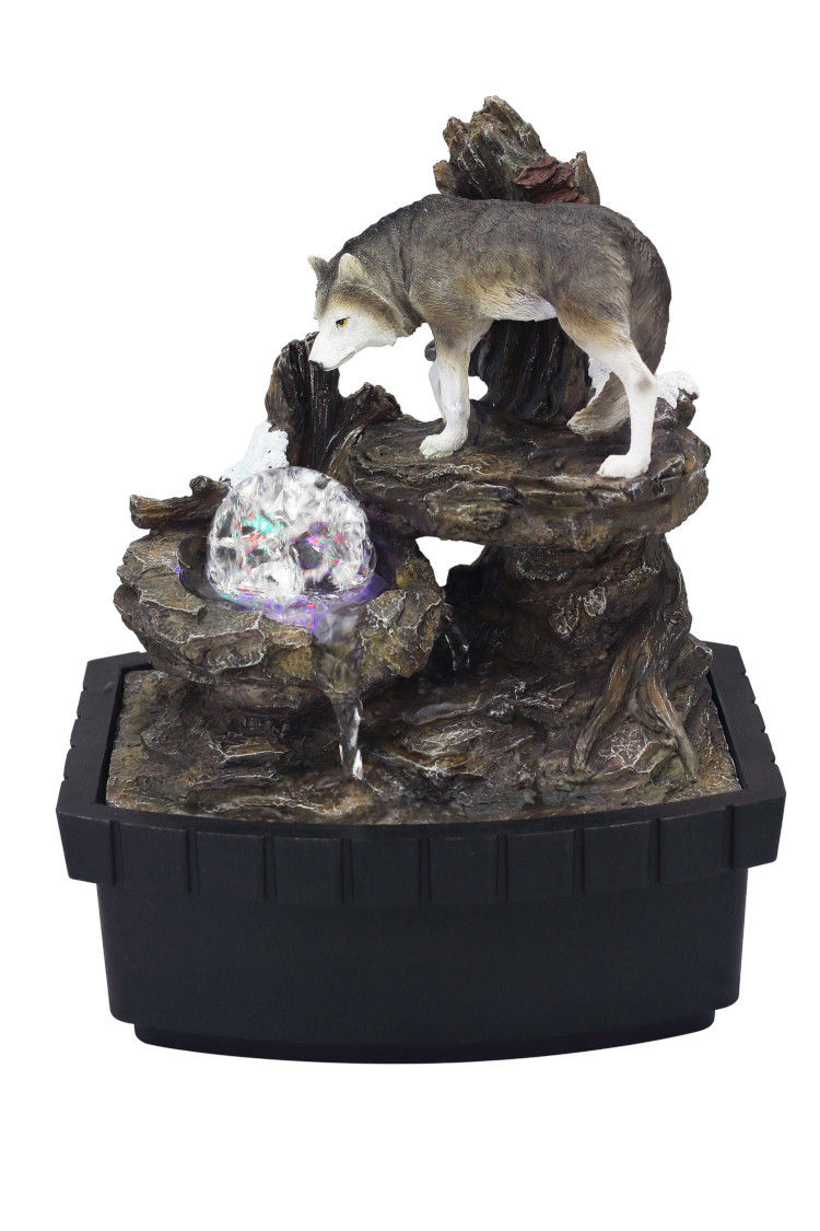 FT-1226/1L - 10.25"H Table Fountain with Wolf