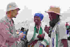 Andy Botelle with festival MC, Rosa Namises and fixer, George Garad (Photo Angela Impey 051116)