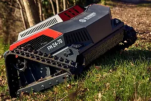This is a heavy duty tracked robotic mower for rough, muddy, overgrown or steep terrain