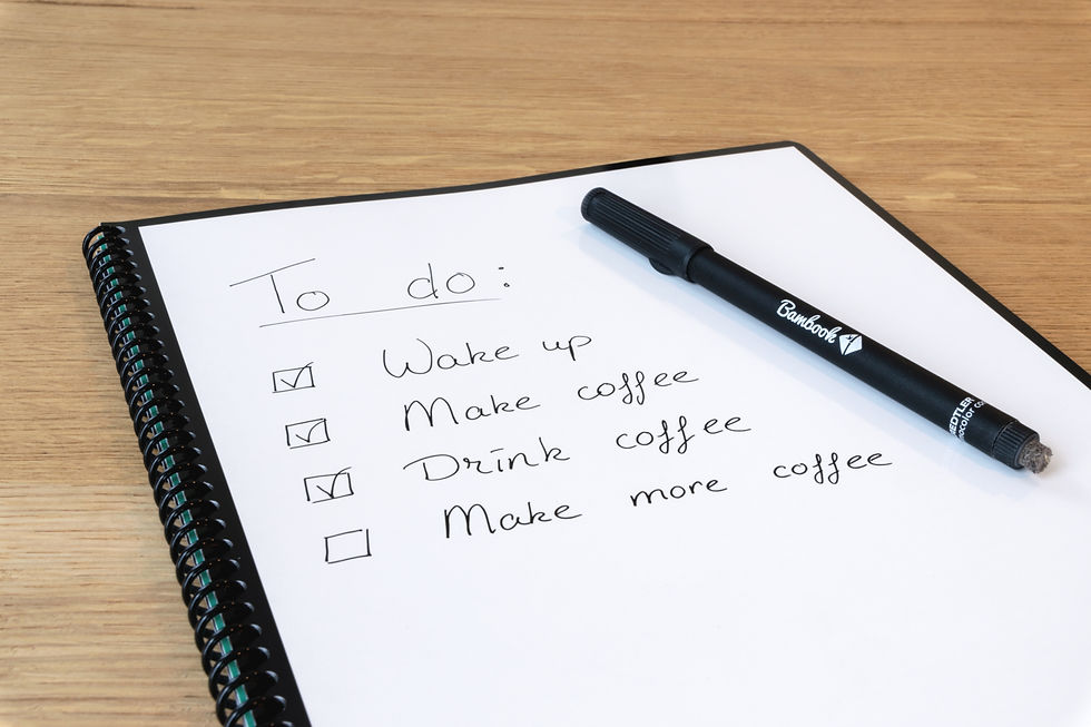 a to do list that says: wake up, make coffee, drink coffee, make more coffee