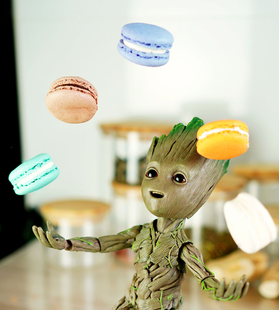 baby groot juggling macarons
