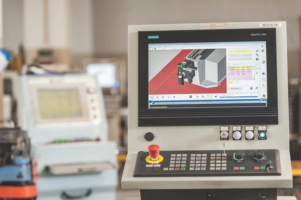 Digital control screen on a production machine