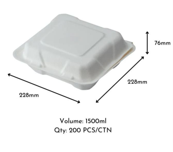 DINNER BOX SUGARCANE CLAMSHELL 9N 200/CTN