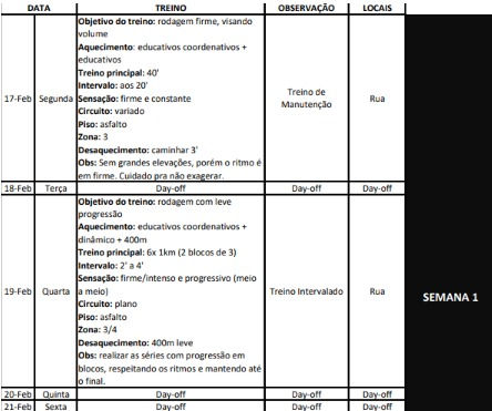 Planilha de treinos Kaline - Reprodução/Arquivo Pessoal