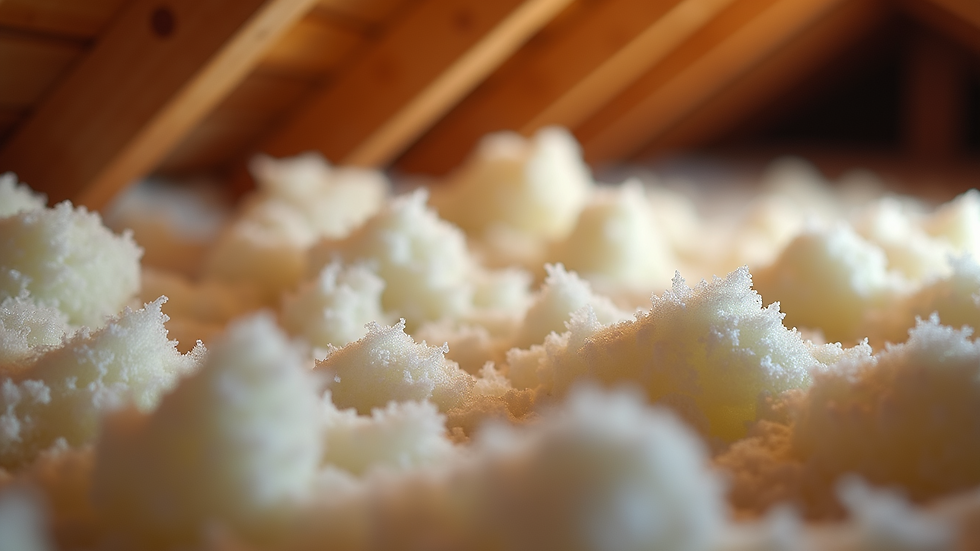 Close-up view of blown-in insulation material in an attic