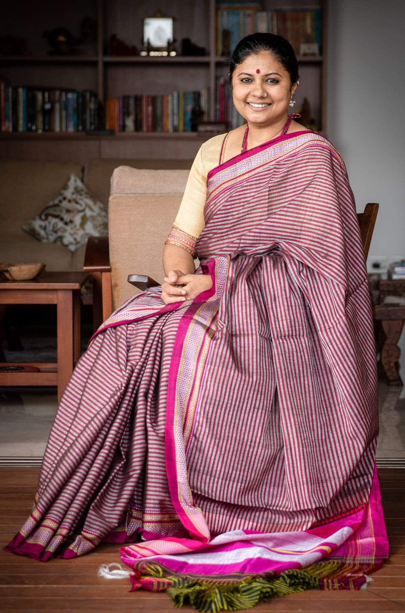 Magenta Stripes Ilkal Saree