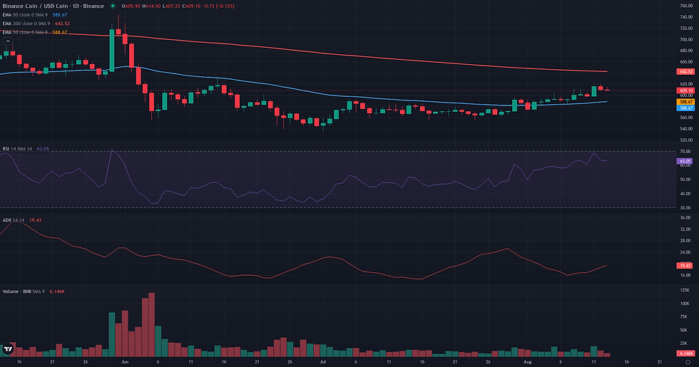 BNB USDC daily continuation technical chart for BNB breakout analysis