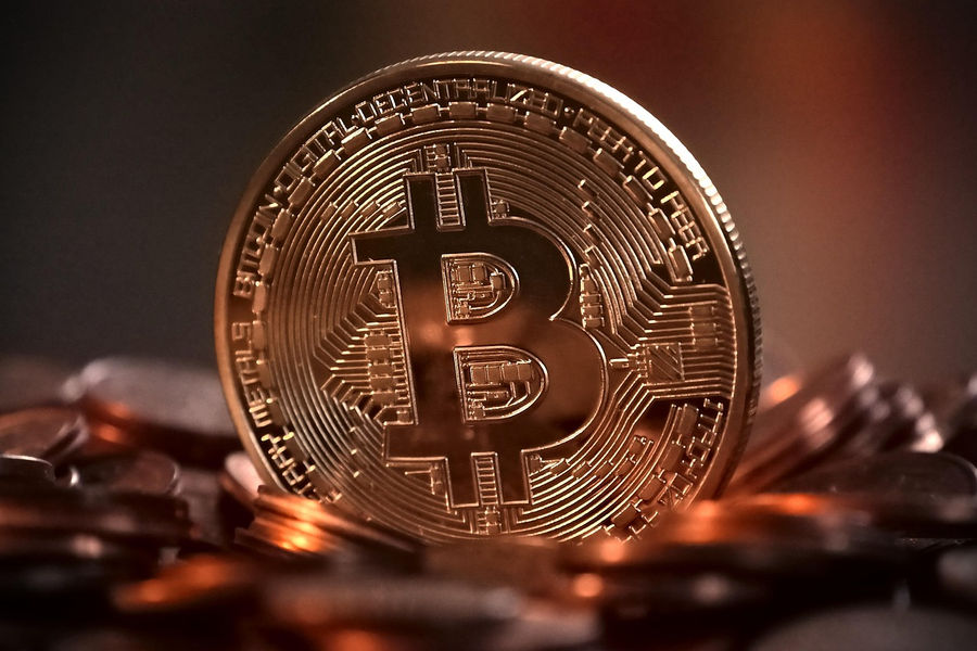 Digital Bitcoin coin with electronic money concept