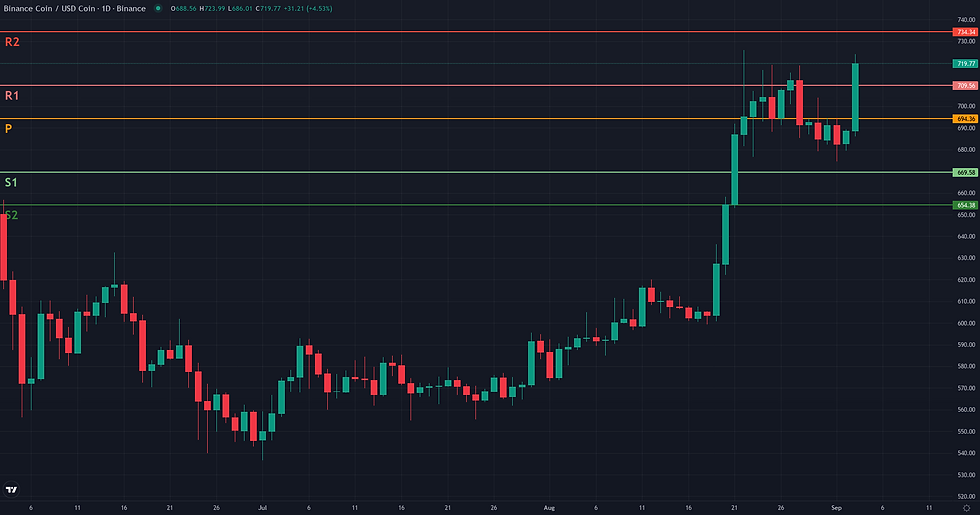 BNB USDC weekly pivot levels structural map