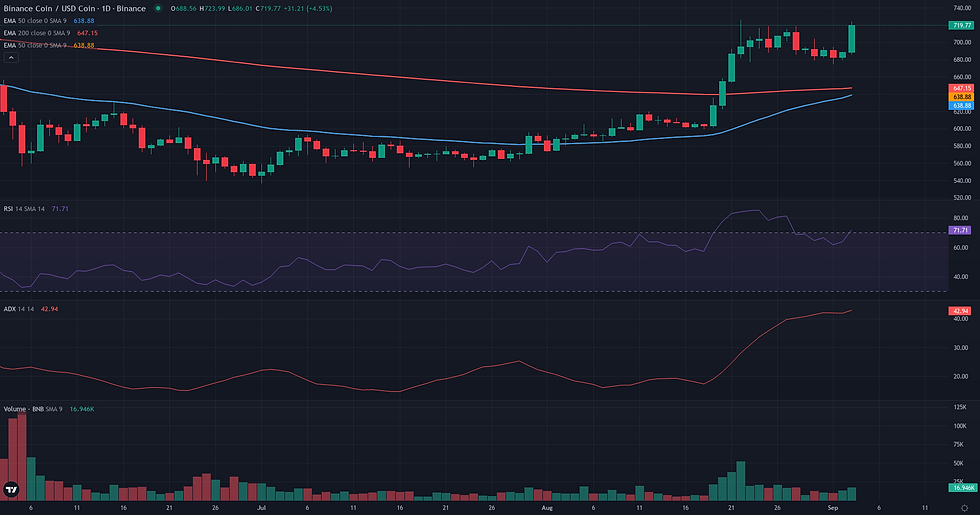 BNB USDC daily continuation technical chart for BNB continuation analysis